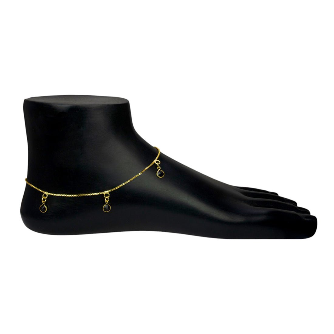 Gold Plated Black Crystal Hanging Box Chain Anklets - KSupreme