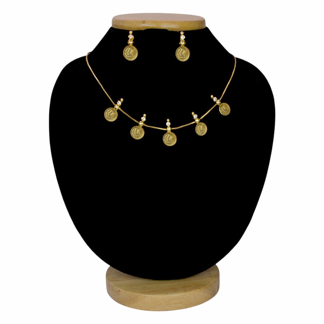 Gold Plated CZ Head Coin Kasu Necklace Set - KSupreme