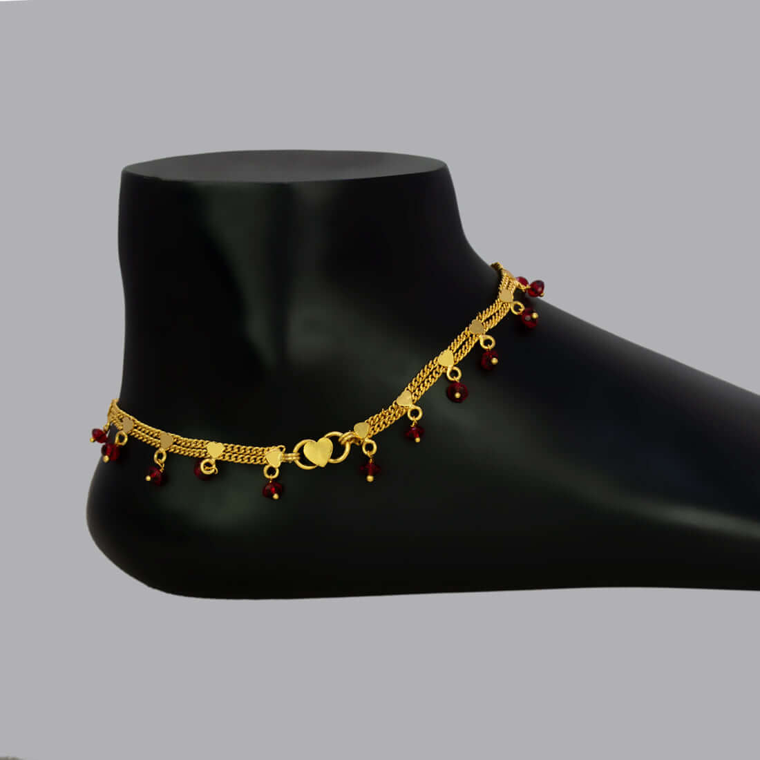 Gold Plated Double Curb Link Red Crystal Anklets - K Supreme