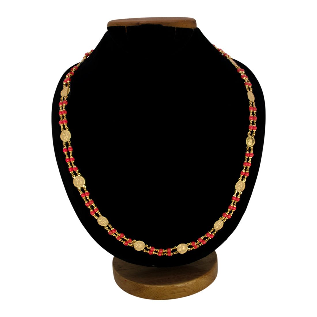 Gold Plated Double - Layered Red Coral Lakshmi Kasumala - KSupreme