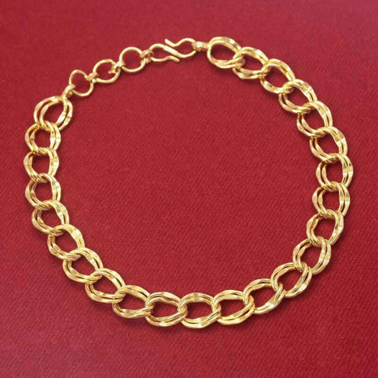 Unisex Gold Plated Double Link Charm Bracelet