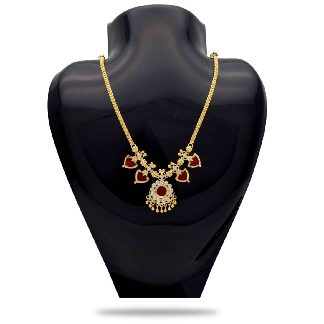 Gold Plated Double Palakka Necklace Red