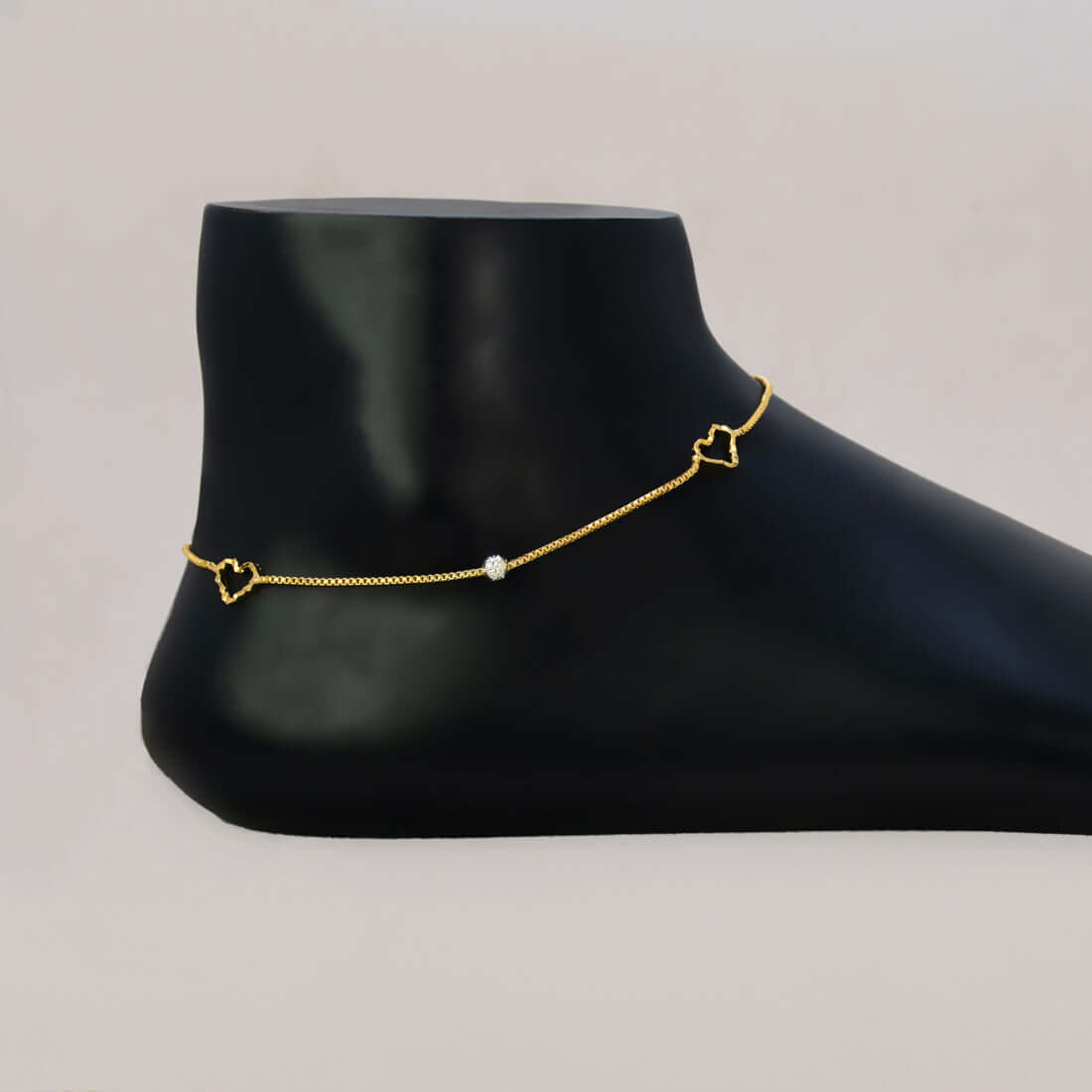 Gold Plated Dual - Tone Bead Heart Box Chain Anklets - K Supreme
