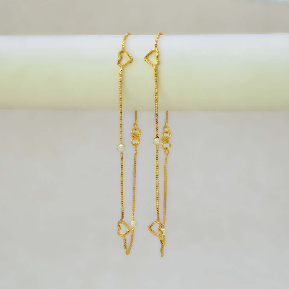 Gold Plated Dual - Tone Bead Heart Box Chain Anklets - K Supreme