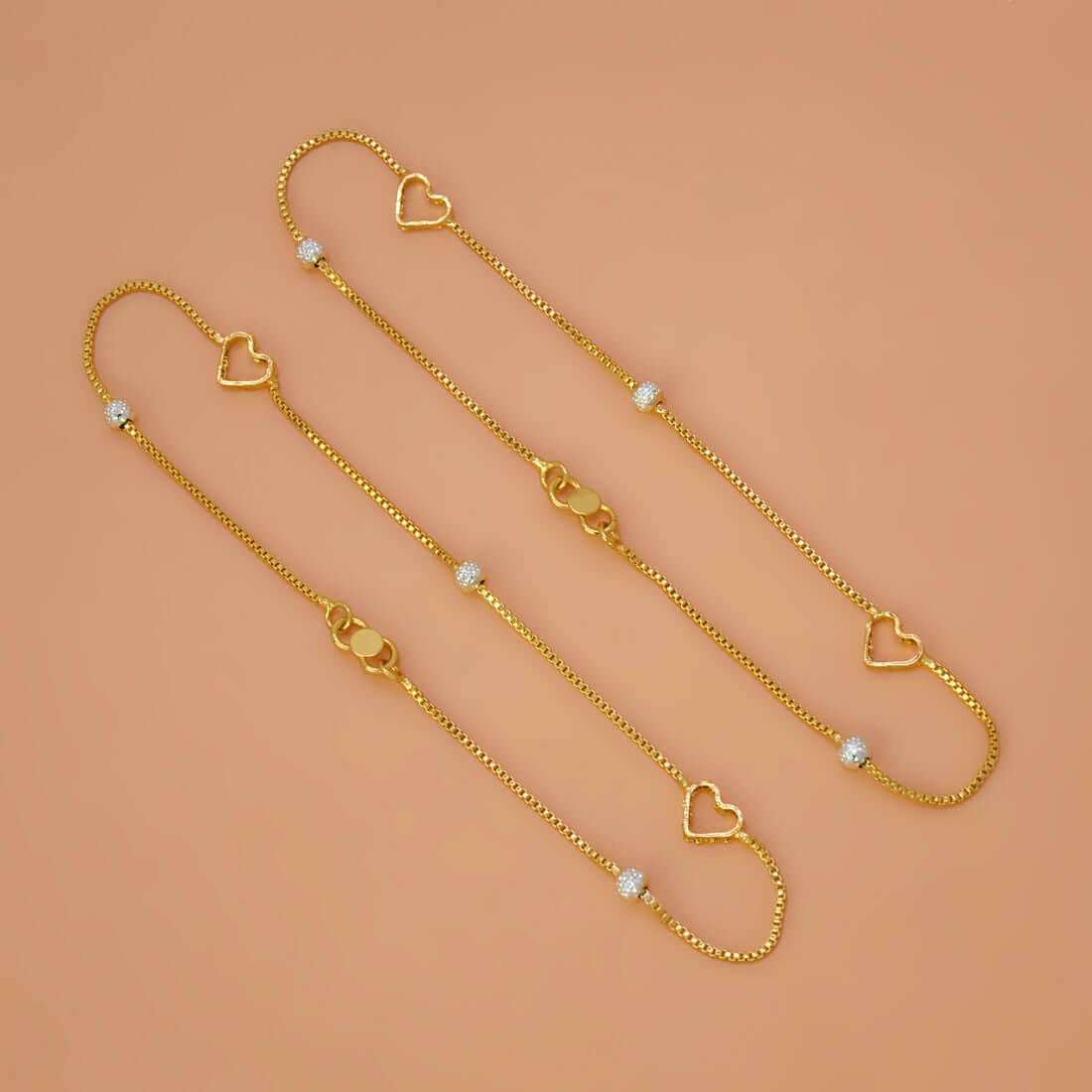 Gold Plated Dual - Tone Bead Heart Box Chain Anklets - K Supreme