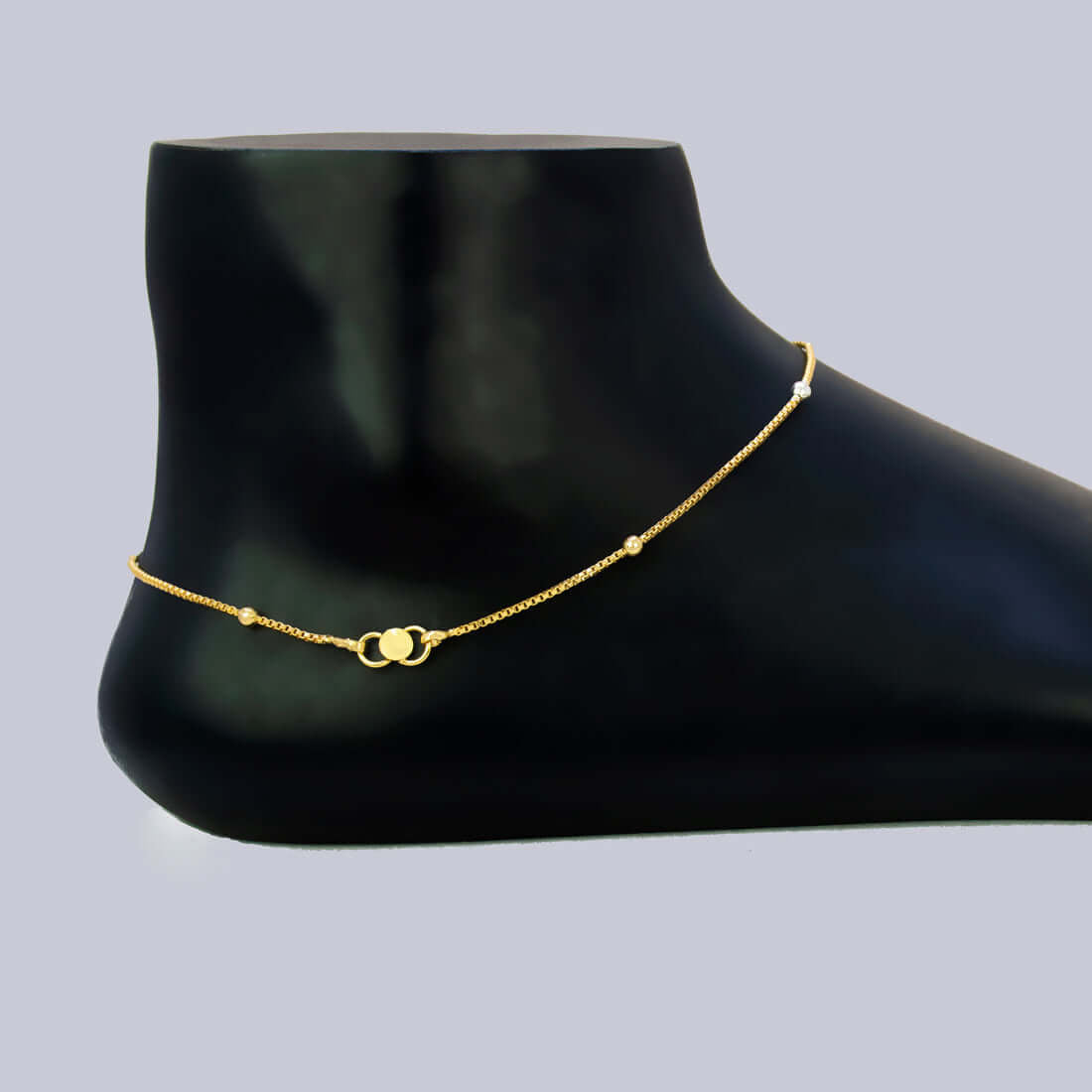 Gold Plated Dual Tone Beaded Box Chain Anklets - K Supreme