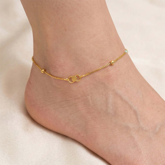 Gold Plated Dual Tone Beaded Box Chain Anklets - K Supreme