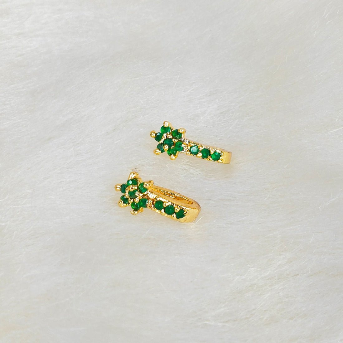 Gold Plated Emerald Stone Floral Second Studs/Nose Studs - KSupreme