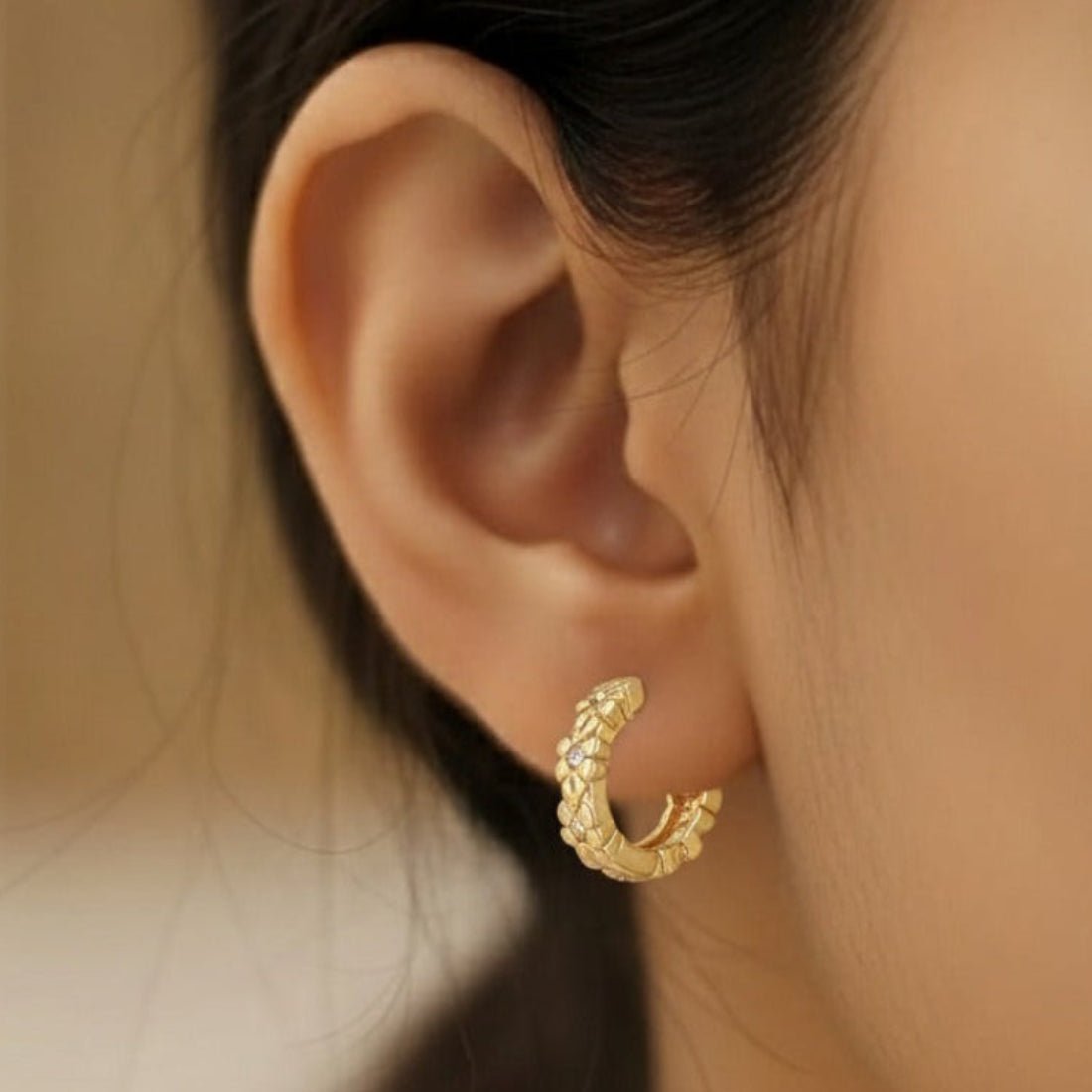 Gold - Plated Floral Hoop Earrings - K Supreme