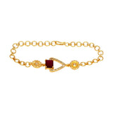 Gold Plated Floral Square Red Stone CZ Bracelet - KSupreme