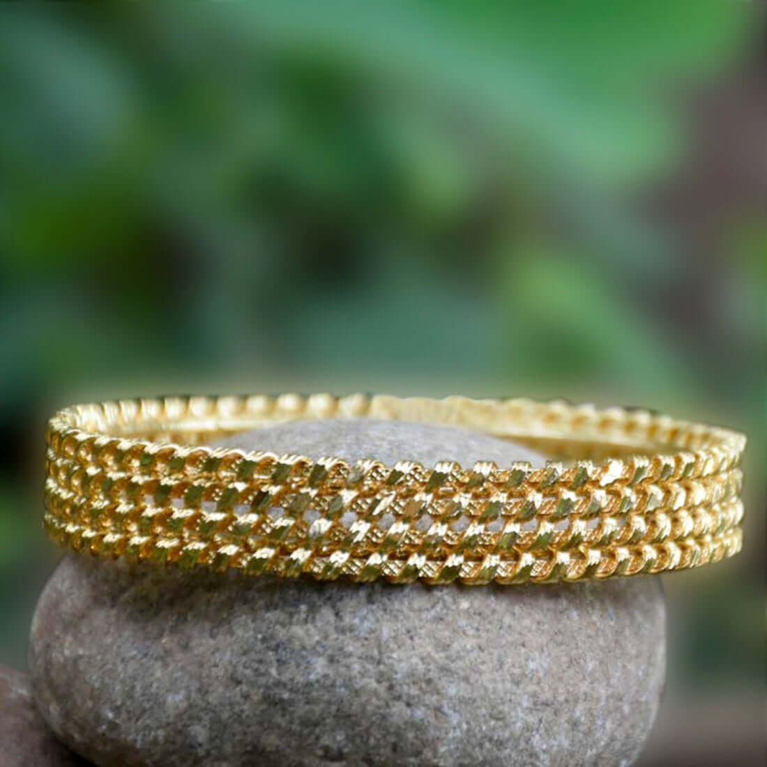 Gold plated Four Line Medium Twisted Bangle - K Supreme