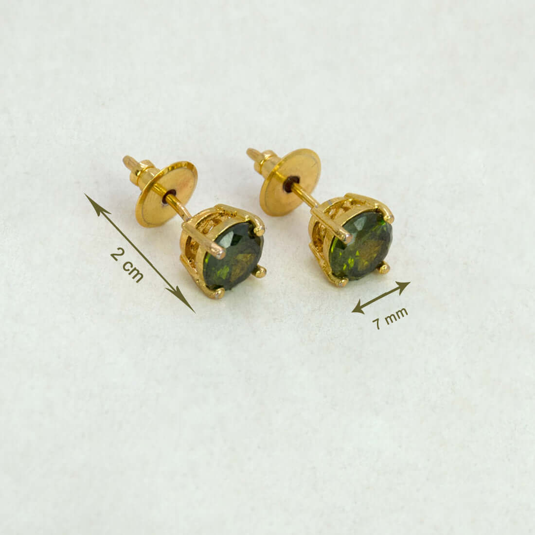 Gold Plated Olive Green Stone Stud Earrings - K Supreme