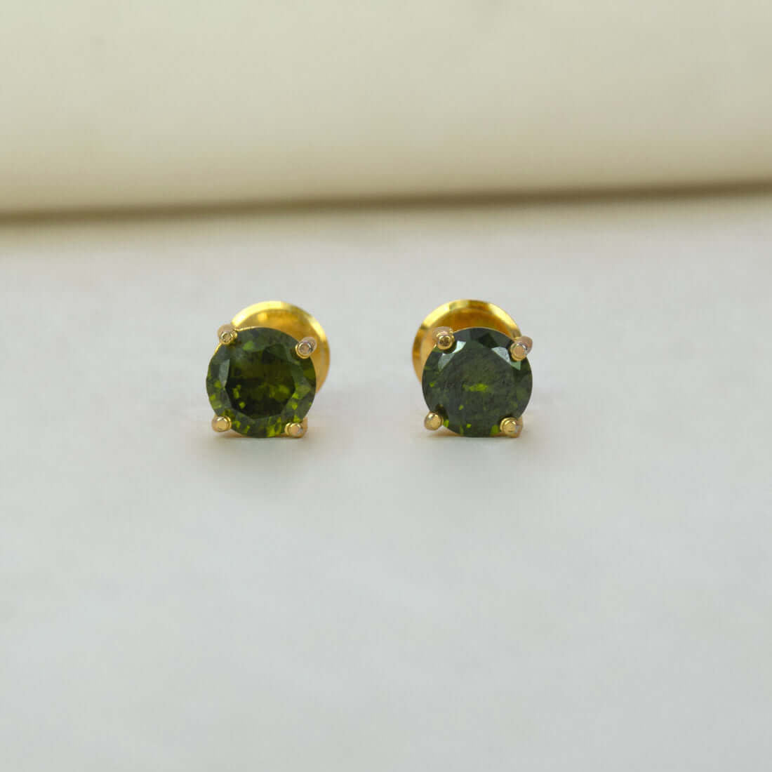 Gold Plated Olive Green Stone Stud Earrings - K Supreme