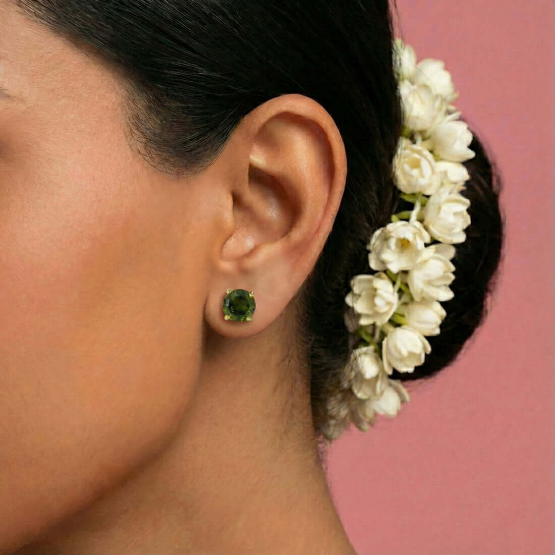 Gold Plated Olive Green Stone Stud Earrings - K Supreme