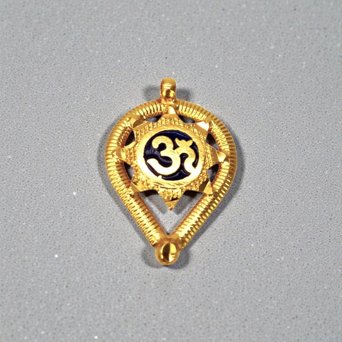 Gold Plated Om Engraved Blue Enamel Thali Pendant - K Supreme