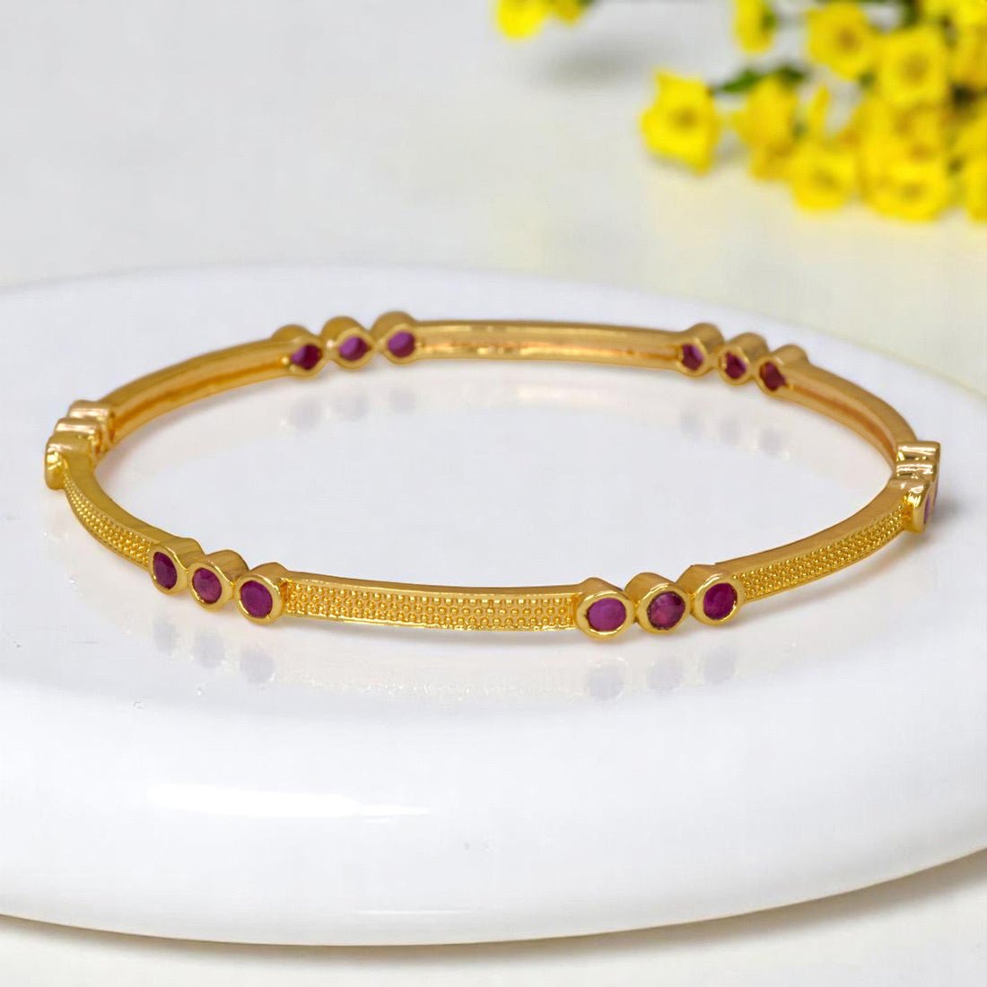 Gold Plated Premium Fashion Ruby Stone Bangle - KSupreme
