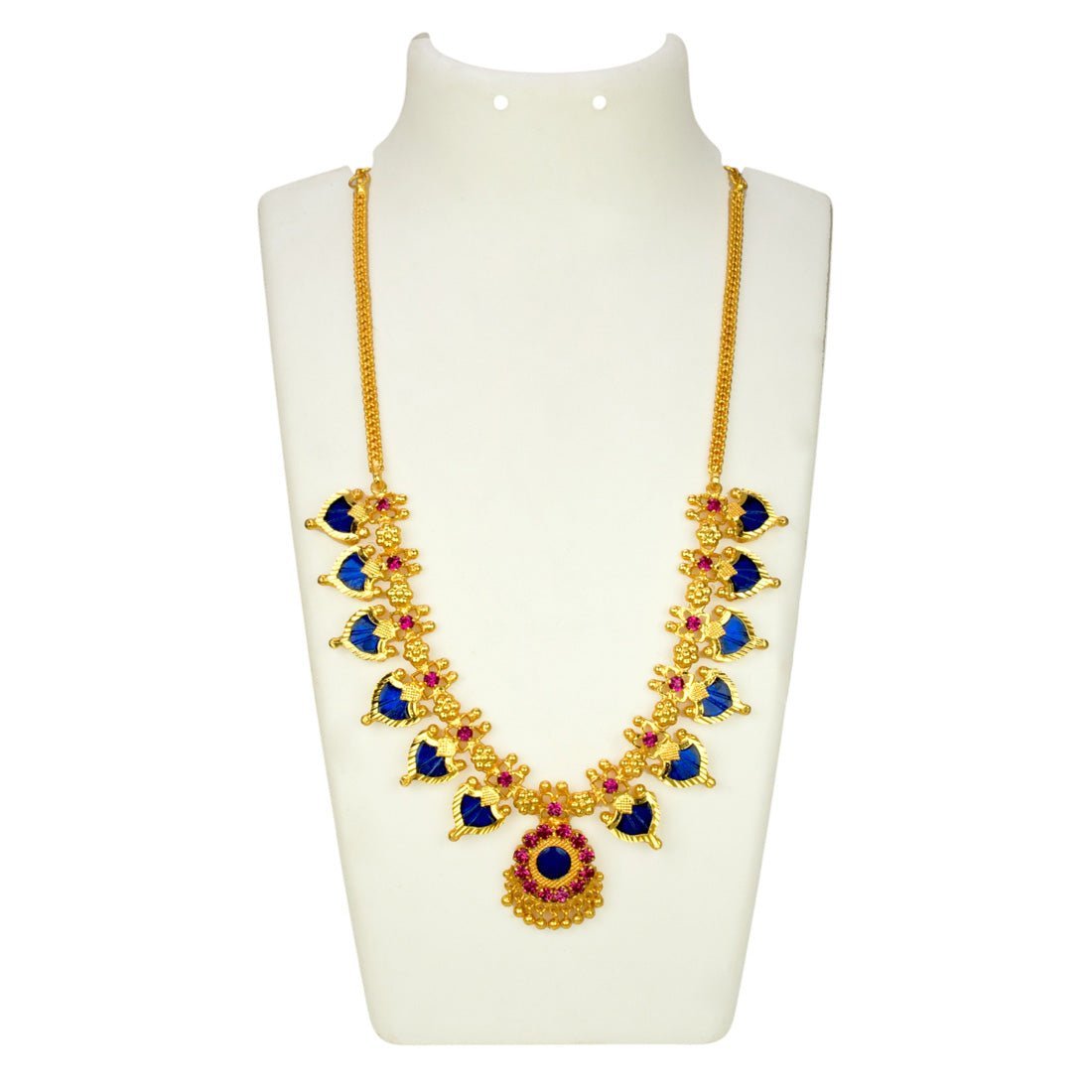 Gold Plated Ruby Stone Blue Palakka Necklace - KSupreme