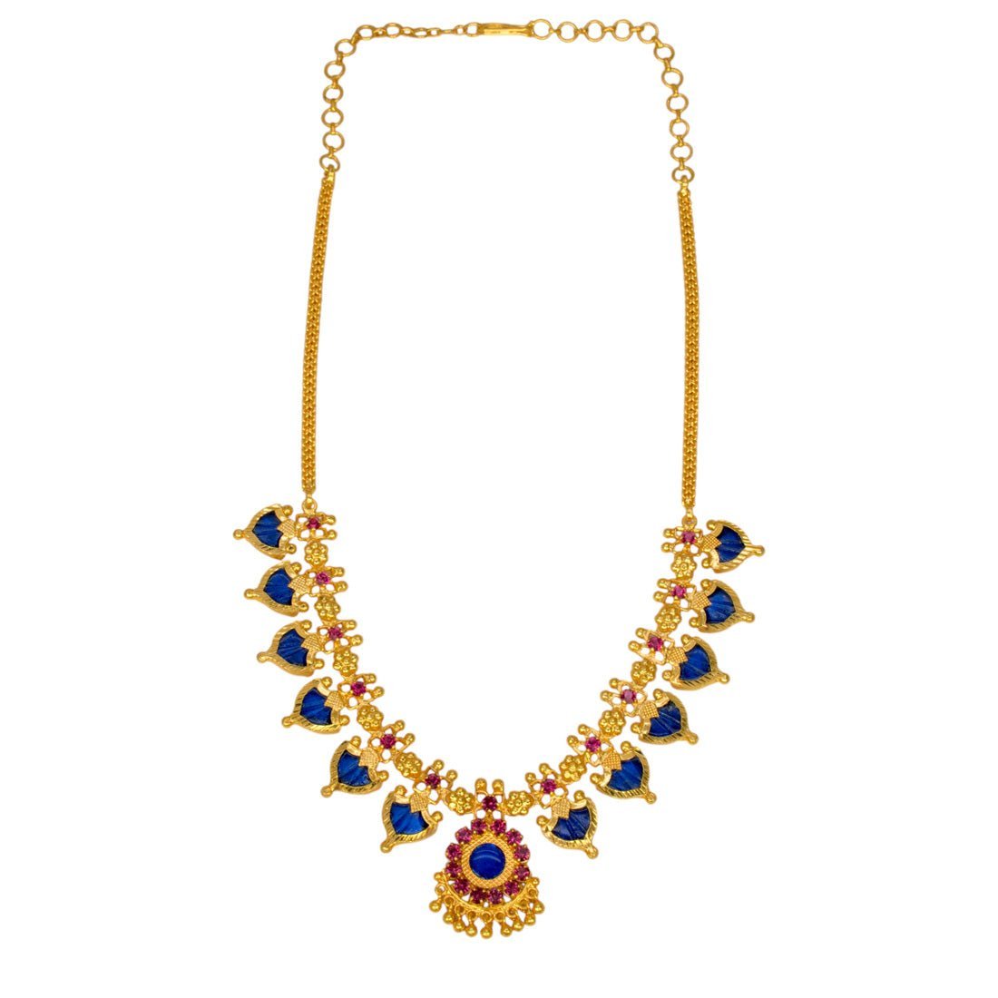 Gold Plated Ruby Stone Blue Palakka Necklace - KSupreme