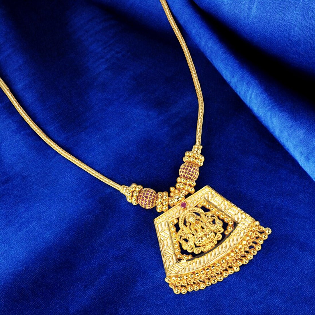Gold Plated Ruby Stone Lakshmi Pendant Necklace - KSupreme