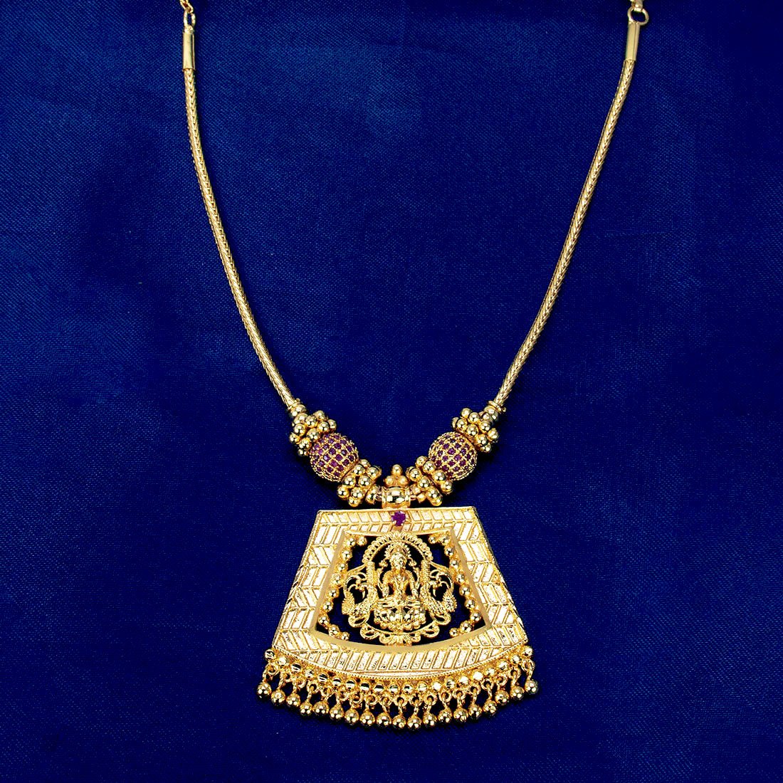 Gold Plated Ruby Stone Lakshmi Pendant Necklace - KSupreme