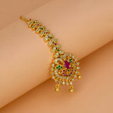 Gold Plated Sparkling Ruby Emerald CZ Maang Tikka - K Supreme