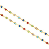 Gold Plated Square - Cut Multi - colour Stone Anklets - KSupreme