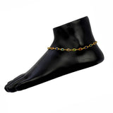 Gold Plated Square-Cut Multi-colour Stone Anklets displayed on a black foot model.