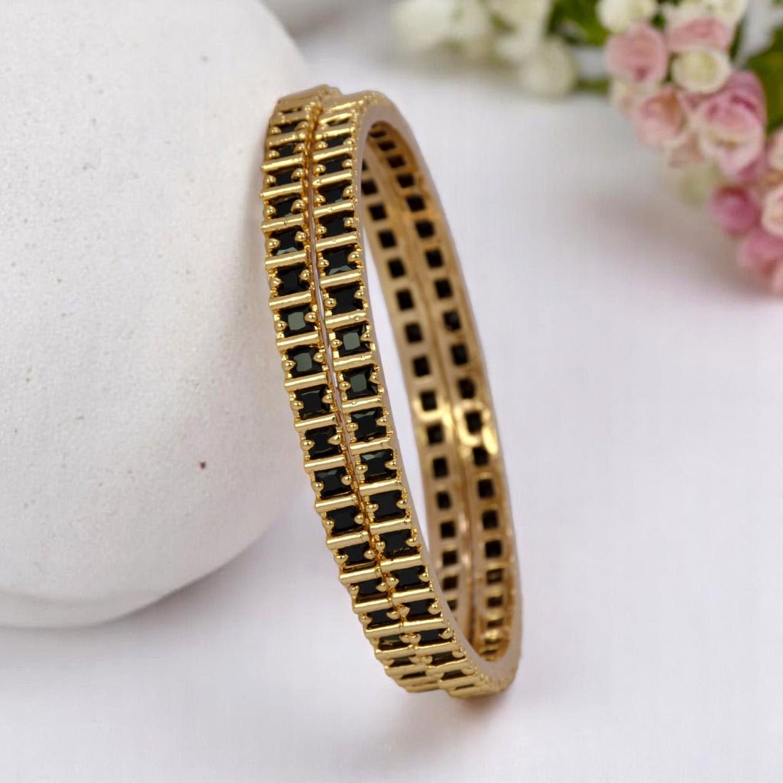 Gold Plated Square Semi Precious Stone Bangles - KSupreme