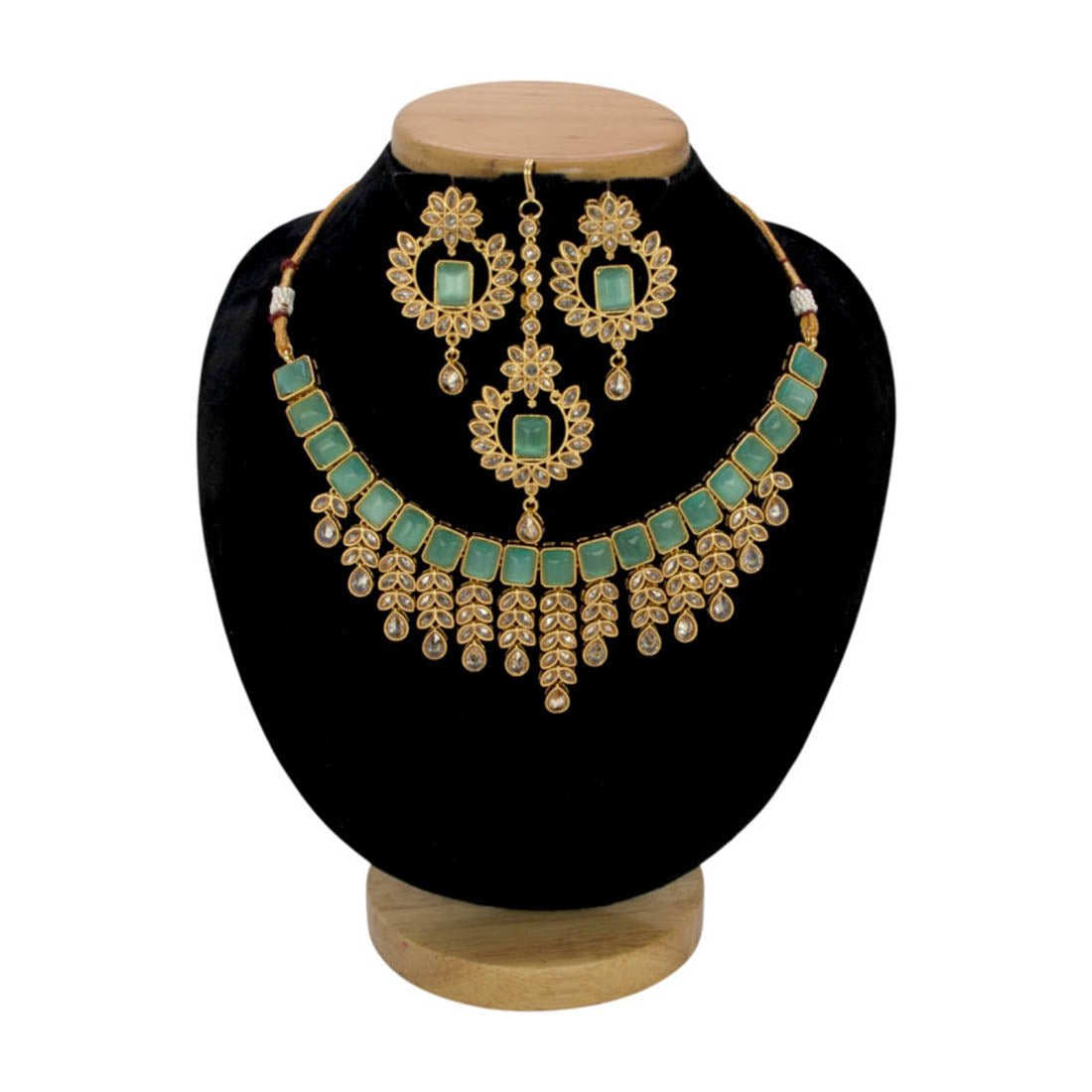 Gold Plated Stylish Square Cut Stone Necklace Set - K Supreme