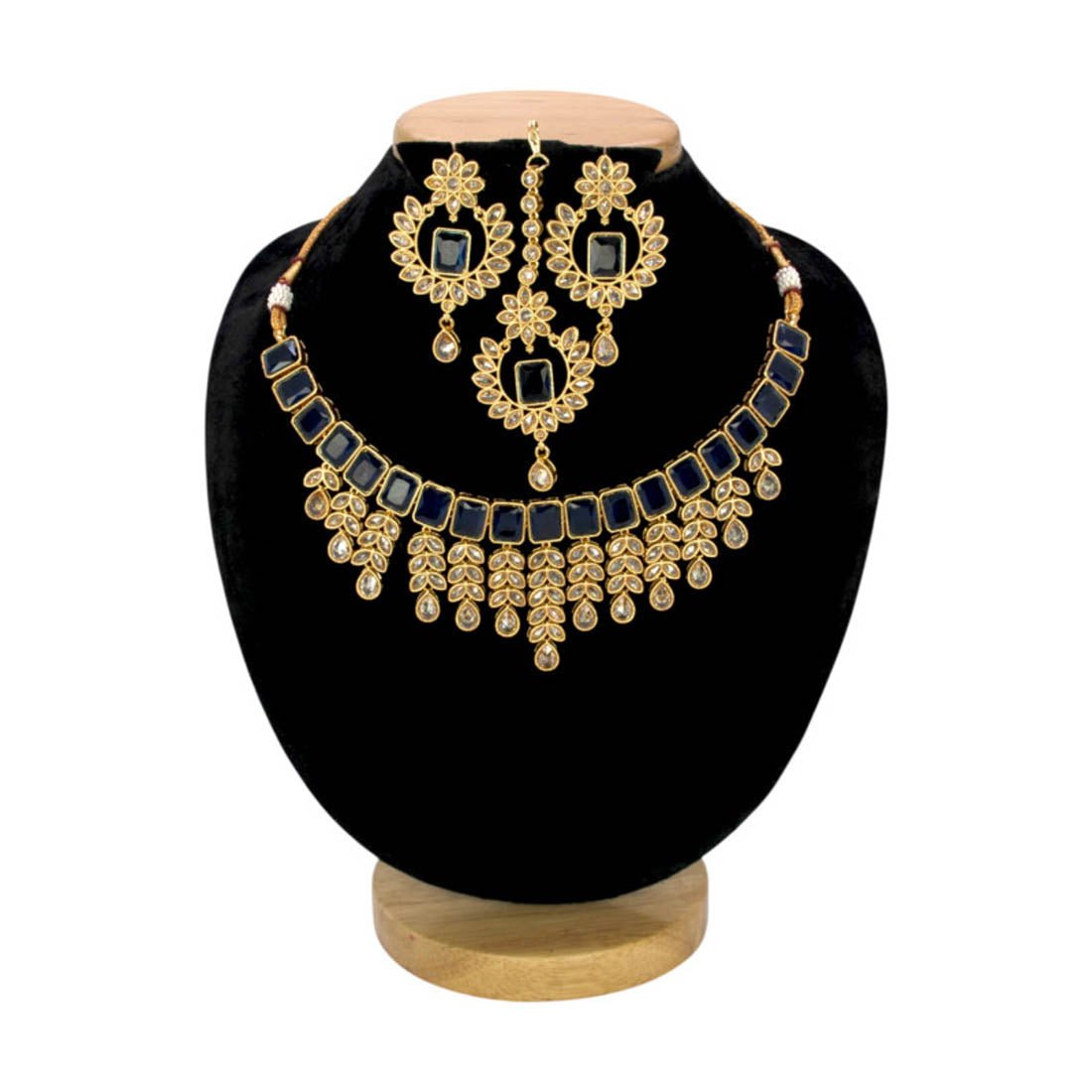 Gold Plated Stylish Square Cut Stone Necklace Set - K Supreme