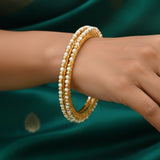 Gold - Plated Thin Pearl and Golden Bead Bangles - K Supreme