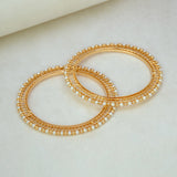 Gold - Plated Thin Pearl and Golden Bead Bangles - K Supreme