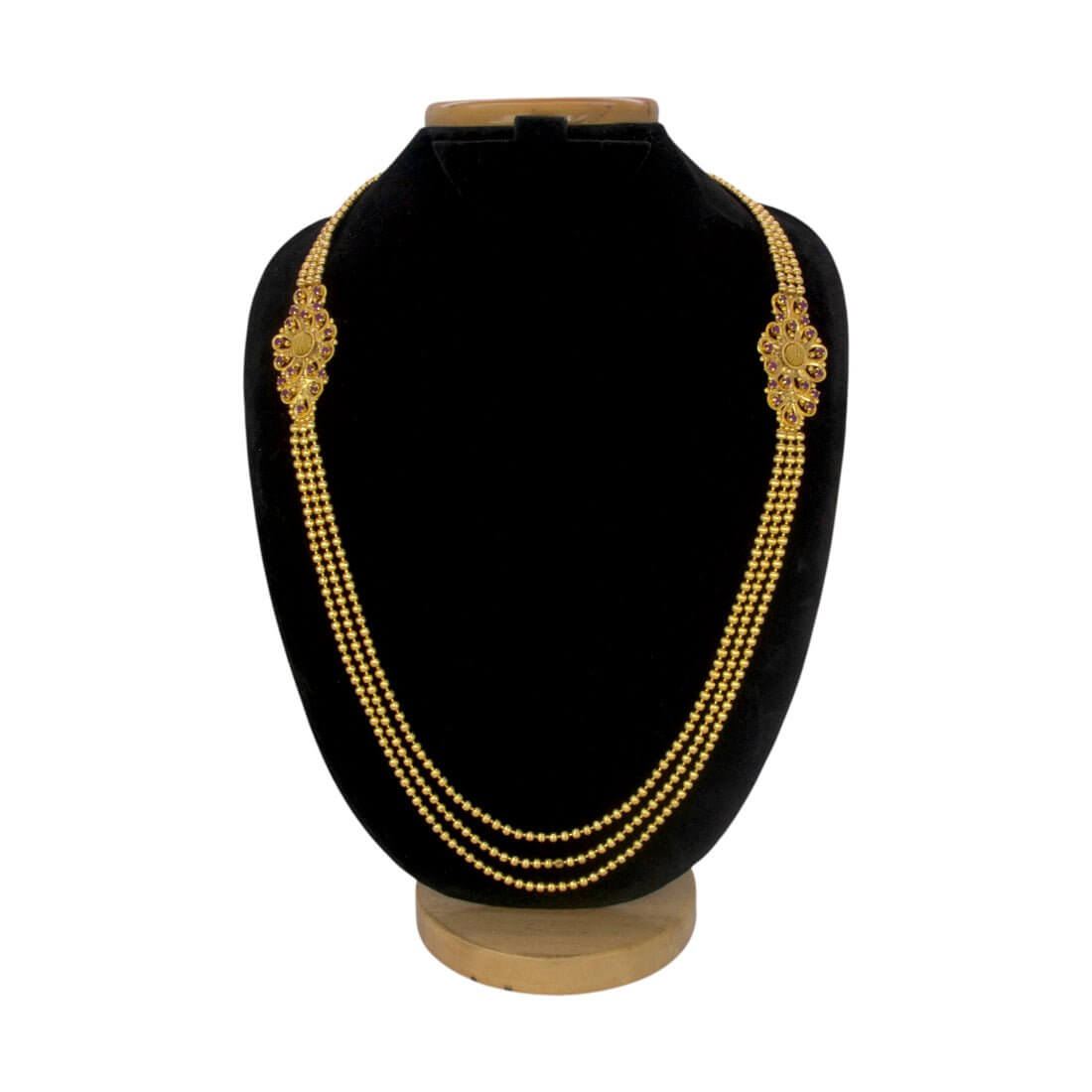 Gold Plated Three Strand Floral Double Side Mugappu Necklace - K Supreme