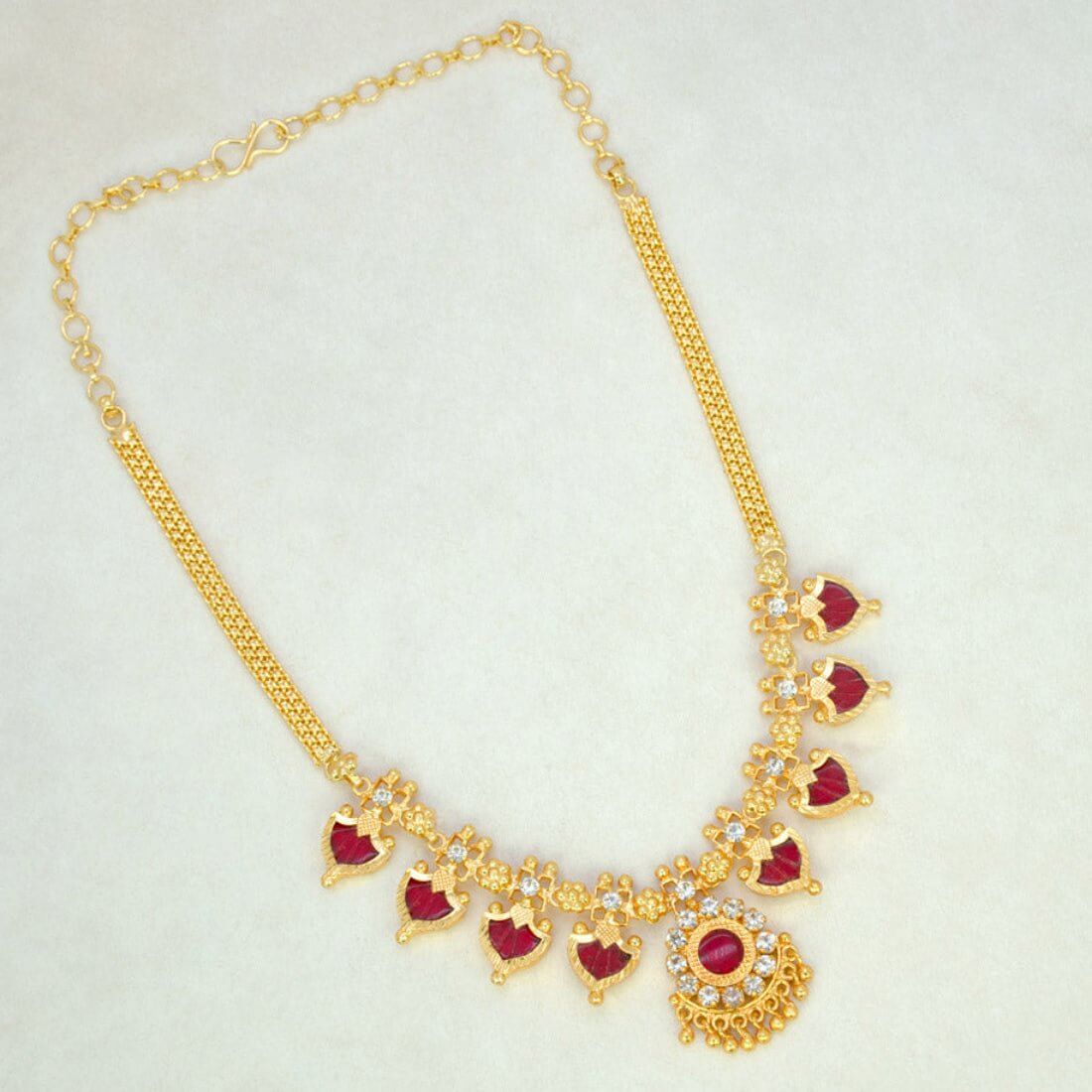 Gold Plated Traditional Palakka Necklace - 4 Stone - K Supreme