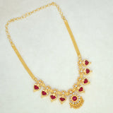Gold Plated Traditional Palakka Necklace - 4 Stone - Red