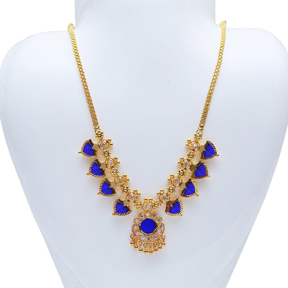 Gold Plated Traditional Palakka Necklace - 4 Stone - K Supreme