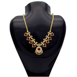 Gold Plated Traditional Palakka Necklace - 4 Stone - Red