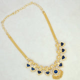 Gold Plated Traditional Palakka Necklace - 4 Stone - Blue