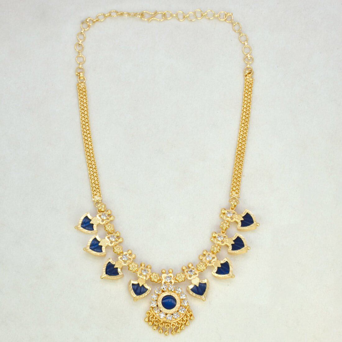 Gold Plated Traditional Palakka Necklace - 4 Stone - K Supreme