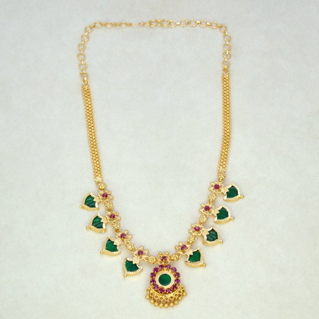 Gold Plated Traditional Palakka Necklace - 4 Stone - K Supreme