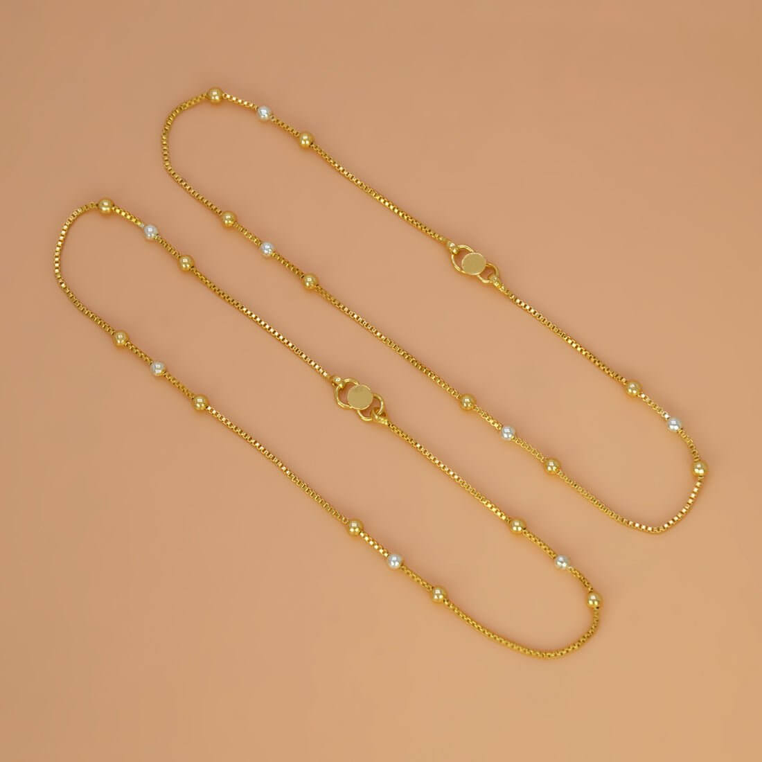 Gold Plated Triple Two - Tone Beads Box Chain Anklets - K Supreme