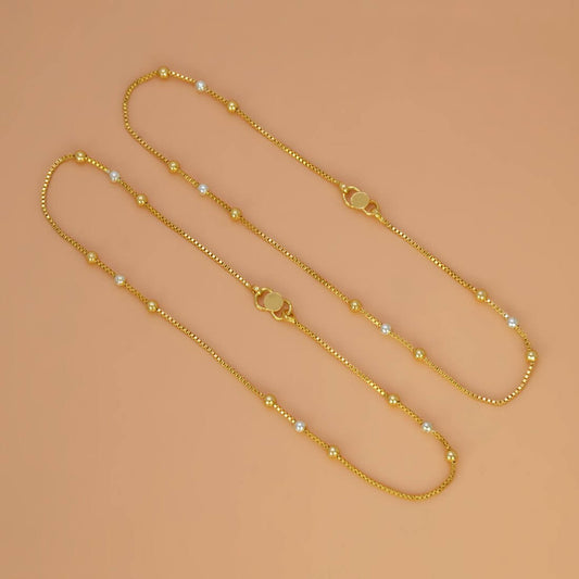 Gold Plated Triple Two - Tone Beads Box Chain Anklets - K Supreme