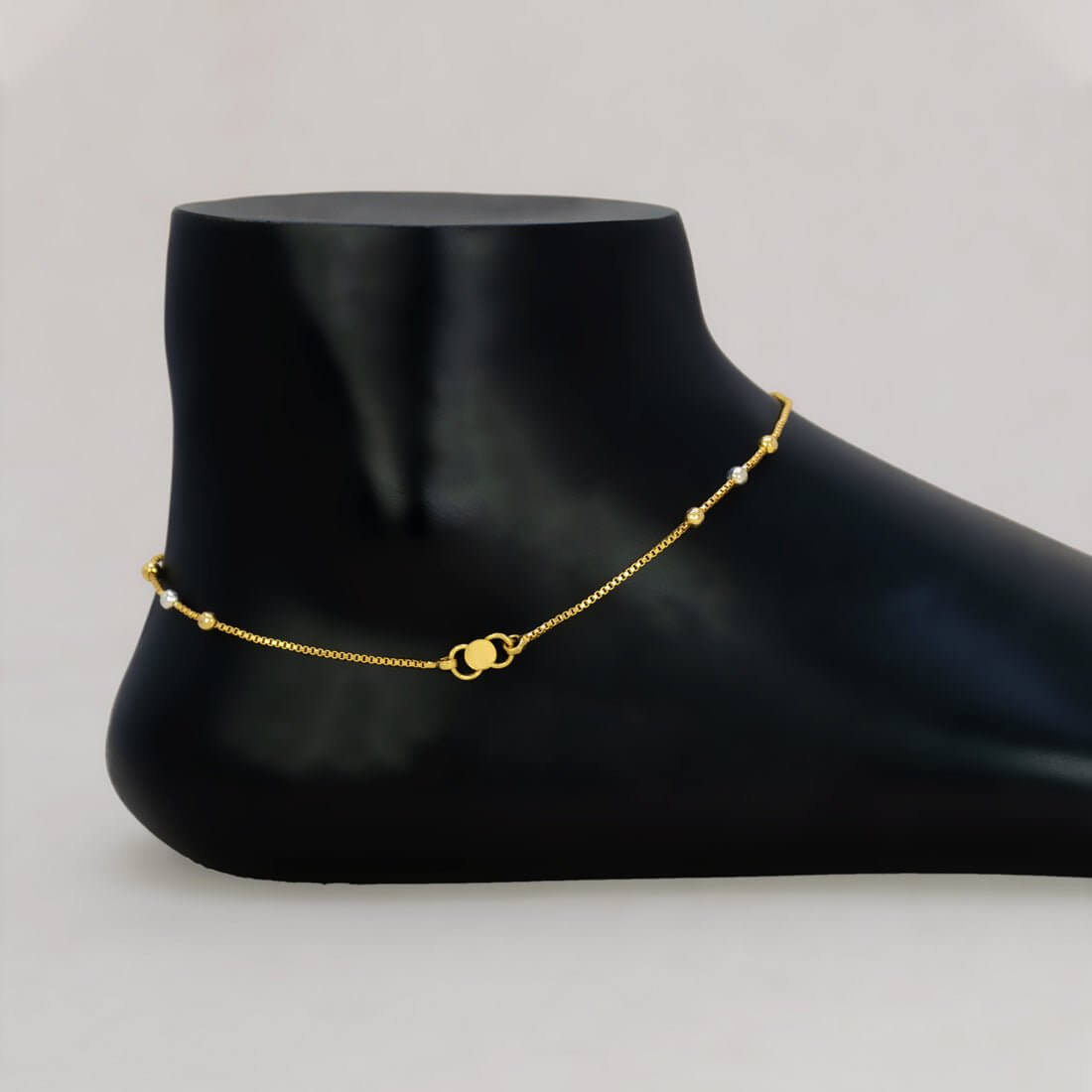 Gold Plated Triple Two - Tone Beads Box Chain Anklets - K Supreme