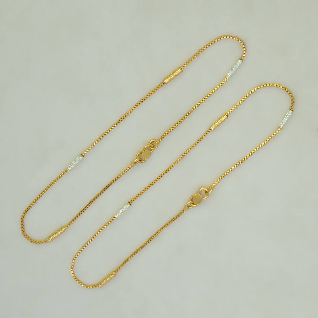 Gold Plated Two - Tone Pipe Design Box Chain Anklets - K Supreme