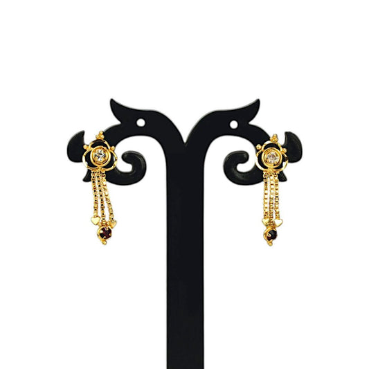 Gold Plated White and Maroon Stone Tassels Drop Earrings - KSupreme