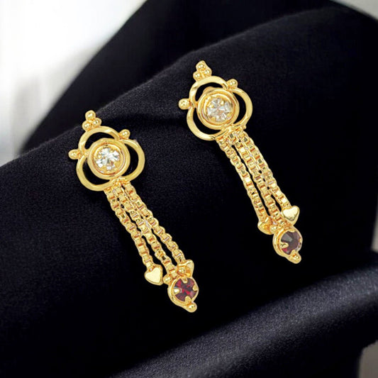 Gold Plated White and Maroon Stone Tassels Drop Earrings - KSupreme