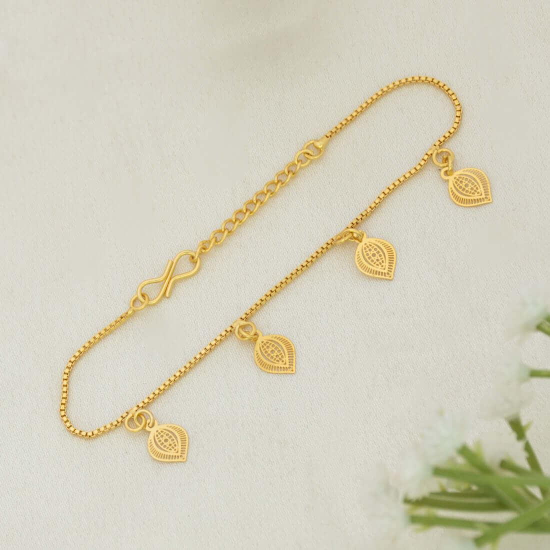 Gold Plated Box Chain Leaf Charm Bracelet