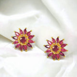 Gorgeous Gold Plated Semi-Precious Stones Floral Ear Studs