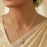 Graceful Gold Plated Leaf Design Stone Pendant - K Supreme