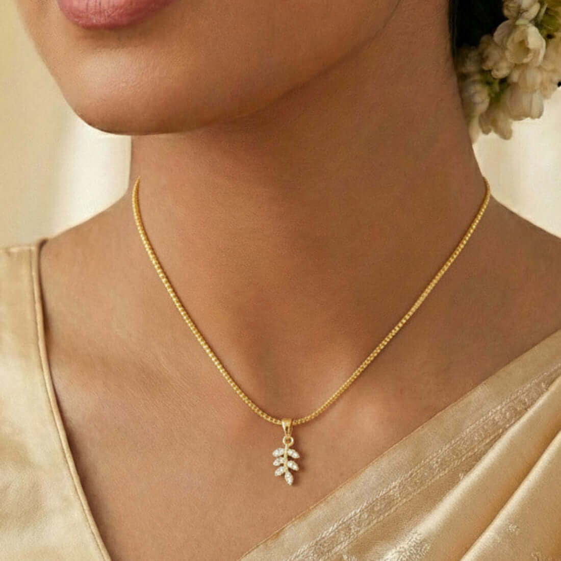 Graceful Gold Plated Leaf Design Stone Pendant - K Supreme